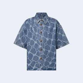 루이비통 모노그램 프린티드 쇼트 슬리브드 데님 셔츠 1AFQZ1