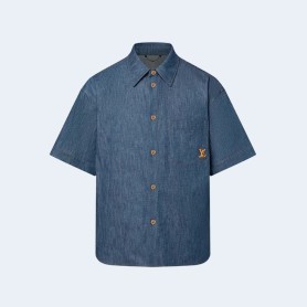 루이비통 숏 슬리브 코튼 샴브레이 셔츠