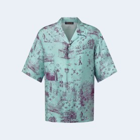 루이비통 모노그램 시티 워크프린티드 실크 반팔 셔츠