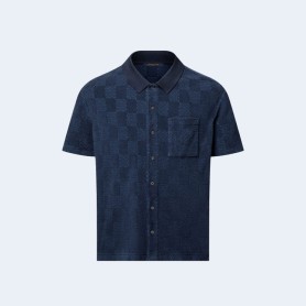 루이비통 다미에 프렌치 테리 쇼트 슬리브드 코튼 블렌드 셔츠 1AGK5