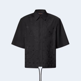 루이비통 모노그램 플로럴 자수 블랙 반팔 셔츠