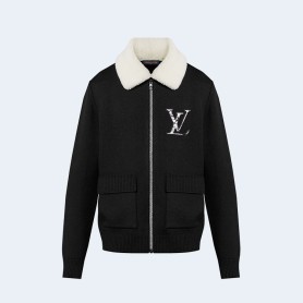 루이비통 시어링 칼라 울 블루종