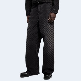 루이비통 플록드 다미에 데님 와이드 레그 팬츠 1AHBKQ