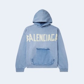 발렌시아가 오버사이즈 테이프 로고 후디 블루