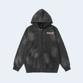 발렌시아가 헤비 듀티 워싱 후디 집업 블랙