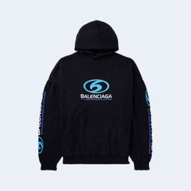 발렌시아가 오버사이즈 디스트레스드 코튼 저지 후디 블랙