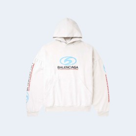 발렌시아가 오버사이즈 디스트레스드 코튼 저지 후디 화이트