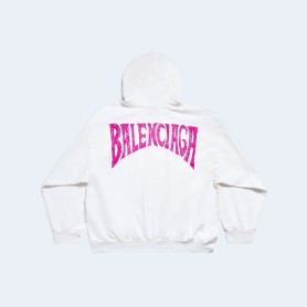 발렌시아가 핸드-드로운 백 로고 미디엄 핏 후디