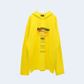 발렌시아가 드라이 클리닝 로고 노 립 후디 옐로우