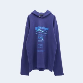 발렌시아가 드라이 클리닝 로고 후디 블루