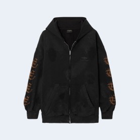 발렌시아가 디스트레스드 프린티드 코튼 저지 후디