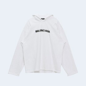 발렌시아가 블러 로고 후드 화이트