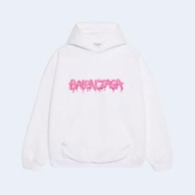 발렌시아가 슬라임 핑크 로고 코튼 저지 후디