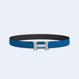 에르메스 H STRIE 리버서블 벨트 블루 은장 32mm