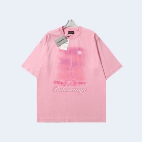 발렌시아가 파리 문 오버사이즈 티셔츠 핑크