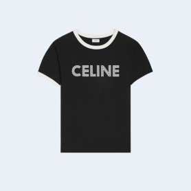 셀린느 로고 프린지 코튼 티셔츠