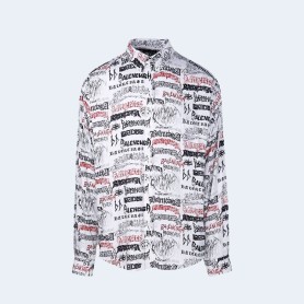 발렌시아가 올 오버 로고 롱 슬리브 셔츠