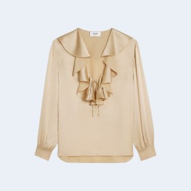 셀린느 샴페인 자보 칼라 세틴 블라우스