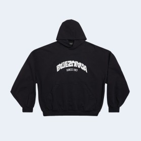 발렌시아가 백 플립 오버사이즈 라운드 후디 블랙