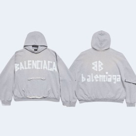 발렌시아가 남성 뉴 테이프 타입 Tr 립드 포켓 후디 그레이