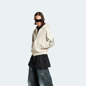 발렌시아가 남성 Y2k 레귤러 핏 집업 후디 라이트 베이지