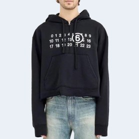 메종 마르지엘라 넘버 로고 집업 후디 블랙