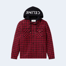 셀린느 체크 울 모헤어 후드 오버셔츠