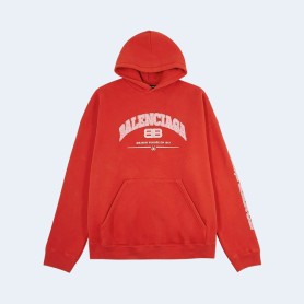 발렌시아가 메종 로고 프린트 후드 레드