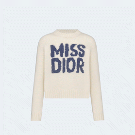 디올 블루 Miss Dior Graffiti 모티브 에크루 캐시미어 실크 니트