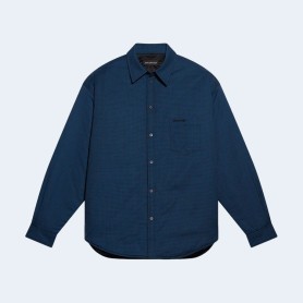 발렌시아가 체크 패턴 패디드 셔츠 블루