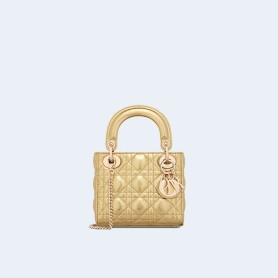 디올 레이디 Dior Dior Or 메탈릭 톤 크링클 까나쥬 미니백