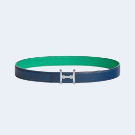 에르메스 MORS H 리버서블 그린 블루 벨트 은장 24mm