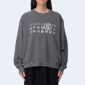 메종 마르지엘라 로고 코튼 스웨트셔츠 그레이