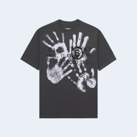 메종 마르지엘라 화이트 핸드 프린트 티셔츠 그레이