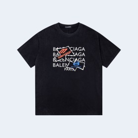 발렌시아가 트라이로고 티셔츠 블랙