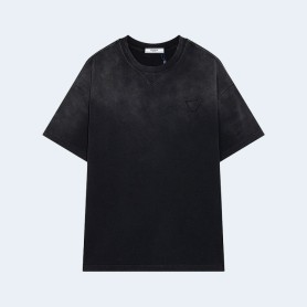 프라다 블랙 워싱 스티치 로고 티셔츠