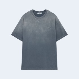 프라다 블루 워싱 스티치 로고 티셔츠