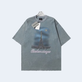 발렌시아가 파리 문 오버사이즈 티셔츠 블루