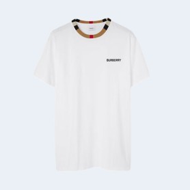 버버리 아이콘 스트라이프 트림 코튼 티셔츠 화이트