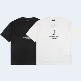 발렌시아가 뮤지컬 노트 포트레이트 프린트 티셔츠