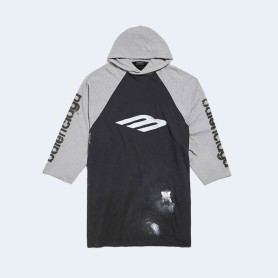 발렌시아가 3B 스텐실 후디드 래글런 오버사이즈 티셔츠 블랙