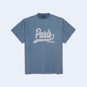 발렌시아가 인조이 파리 오버사이즈 티셔츠 페이드 블루