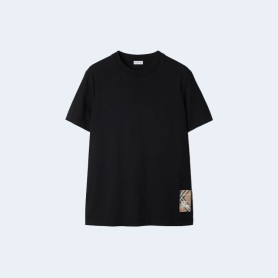 버버리 체크라벨 코튼 티셔츠 블랙