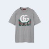 구찌 프린트 코튼 저지 티셔츠 그레이