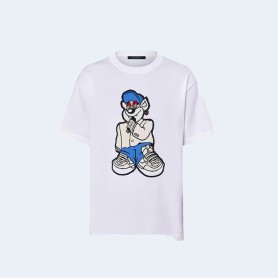 루이비통 프린티드 쇼트 슬리브드 코튼 티셔츠 1AATLF