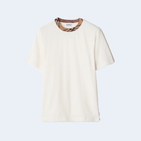 버버리 체크 트림 코튼 티셔츠 3COLOR (WHITE) (BLACK) (BROWN)