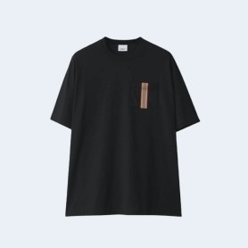 버버리 스트라이프 트림 포켓 코튼 티셔츠 블랙