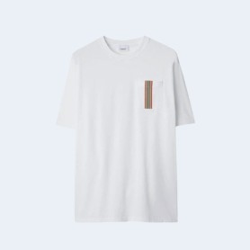 버버리 스트라이프 트림 포켓 코튼 티셔츠 화이트