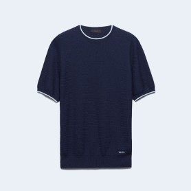 프라다 쇼트 슬리브 실크 코튼 반팔 스웨터