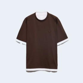 프라다 더블 레이어드 로고 디테일 스트레치 티셔츠 2COLOR (BEIGE,BROWN)